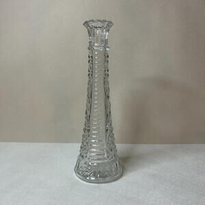 Vintage Hoosier Glass Clear Bud Vase | Crisscross Diamond Point Floral Glassware